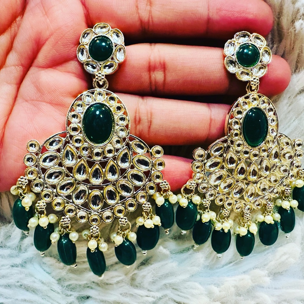 Lightweight green and golden earrings